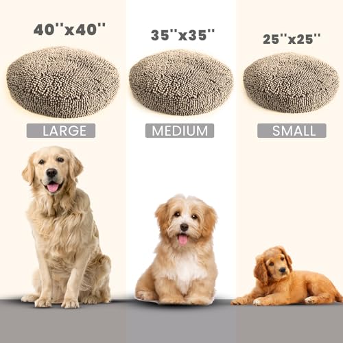 Muddy Mat®Cloud K-9 Bed for Dogs & Cats, Soft & Relaxing Donut Dog Bed, Chenille Material, Removable Cover, Washable & Dryer Safe–Beige Medium(35'x35') - color: Beige, size: Medium (35''X35'')