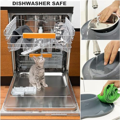 Dog Food Bowls Stainless Steel Dog Food & Water Bowl Set with No Spill Non-Skid Silicone Mat, Dog Dishes Pet Feeding Bowls for Small Medium Large Sized Dogs Cat Puppy Food Bowl, Grey, 4 Cup - color: Grey, size: 4¾ Cup/38 oz each