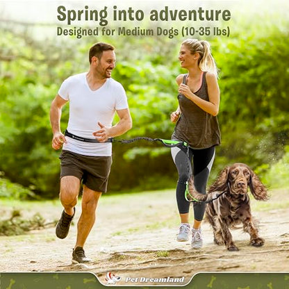 Exquisite Hands-Free Leash for Medium Dogs: Ultimate Comfort & Freedom for Running, Walking, Hiking. Premium Quality, Durable & Versatile Waist Dog Leash Belt. Your Dog Will Love It - color: Black & Green