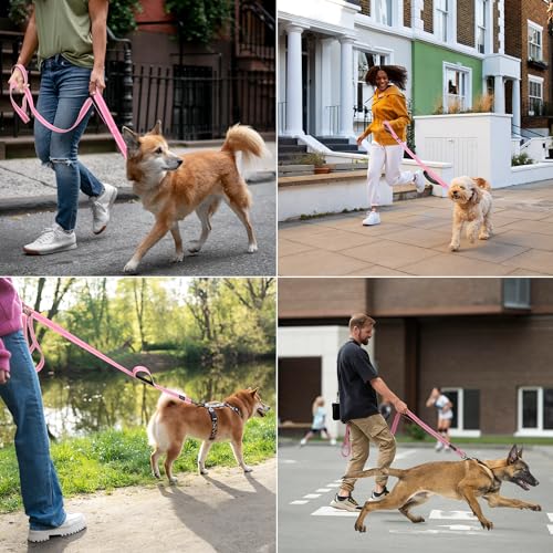 6 Foot Pink Dog Leashes for Large Medium and Small Breed Dogs That Pull,Reflective Nylon Heavy Duty Dog Leash with 2 Comfortable Padded Traffic Handles and Car Seat Belt for Walking and Training - color: Pink