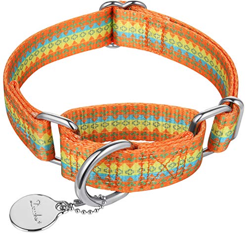 Fashion Print and Unique Geometric Pattern Martingale Dog Collar, Silky Soft Safety Training Collars for Small to Large Dogs (Medium, 1 Inch Wide, Orange Yellow and Green) - color: Orange Yellow, size: Medium: 14"-21", 1" Wide