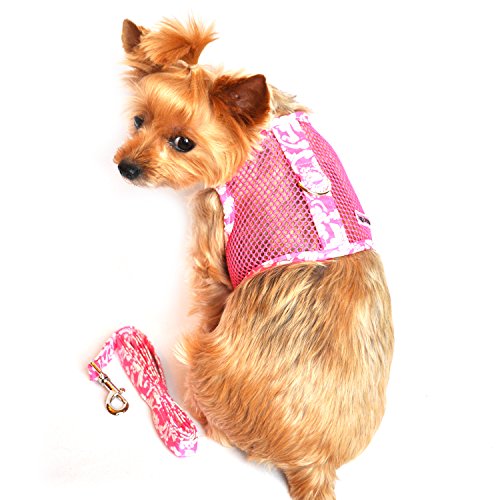 Cool Mesh Dog Harness - Dog Vest for Pets, Simple Step in and Go Design, Harness for Dogs with Leash, Hawaiian Hibiscus Pink, Small by Doggie Design - size: Small