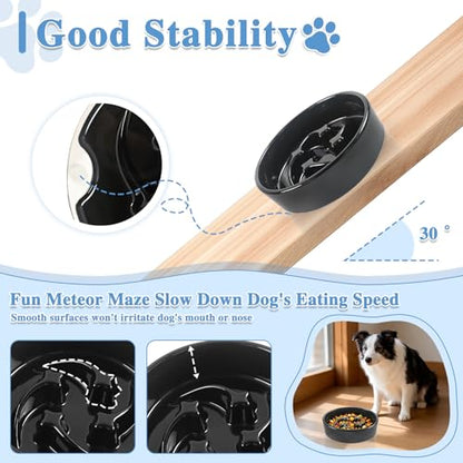 Ceramic Slow Feeder Dog Bowls, 1 Cups Dog Food Dish for Small and Medium Breed, Puzzle Dog Food Bowl for Fast Eater, 15OZ, 6.3 inch(Black) - color: Black-M