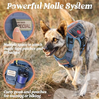rabbitgoo Tactical Dog Harness Medium Sized, Heavy Duty Pet Harness with Handle, No-Pull Service Vest Medium Breed, Adjustable Military Dog Vest for Training Hunting Walking, Blue, M - color: Blue, size: Medium