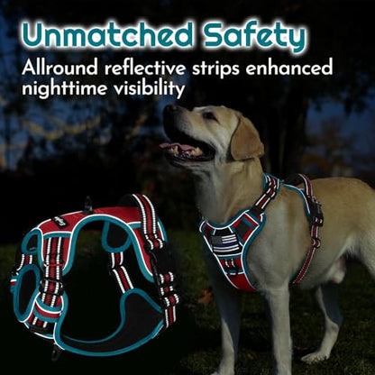Dog Harness Small Sized, Easy Wearing with 3 Buckles, Adjustable No Pull Pet Harness with 2 Rings for Walking, No Chock Reflective Soft Padded Vest with Control Handle, Red & Teal, S - color: Red & Teal, size: Small