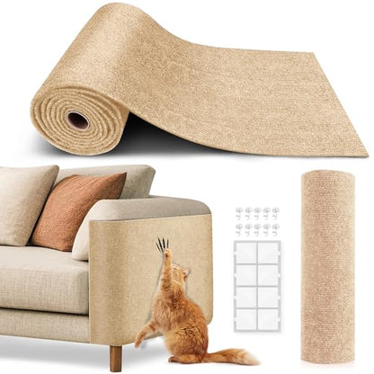 Cat Scratch Furniture Protector, Trimmable Self-Adhesive Carpet, DIY Climb Cat Scratcher Mat for Covering Cat Tower and Couch Protector from Cat Claws（Beige） - color: Beige