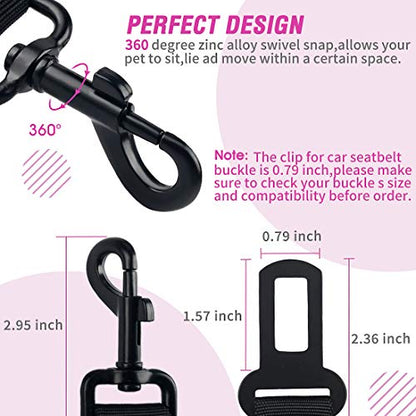 Dog Seat Belt,3 Piece Set Retractable Dog Car Adjustable Seatbelts for Vehicle Nylon Pet Safety Heavy Duty & Elastic & Durable Car Harness for Dogs - color: Set 02-Black+Pink