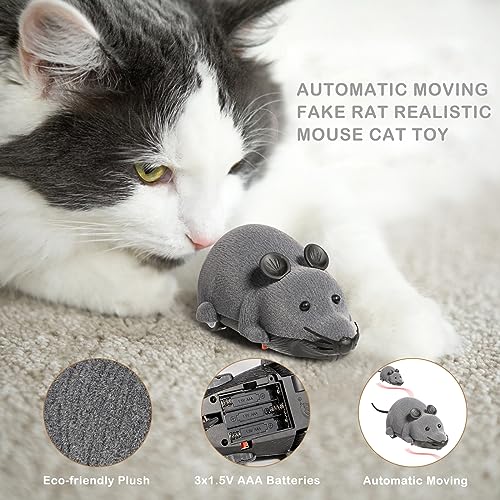 Auto Moving Mouse Cat Toy, Interactive Cat Toys Wireless Electronic Fake Mouse Rat Pet Toy Running Wheel Plush Rat Chasing Prank Toy for Cats Dogs Kids Novelty Gift By Greatstar (Grey, No Controller) - color: Grey, No Controller