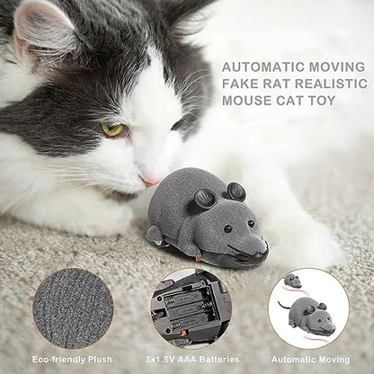 Auto Moving Mouse Cat Toy, Interactive Cat Toys Wireless Electronic Fake Mouse Rat Pet Toy Running Wheel Plush Rat Chasing Prank Toy for Cats Dogs Kids Novelty Gift By Greatstar (Grey, No Controller) - color: Grey, No Controller