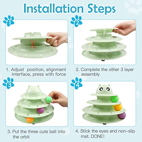 UPSKY 20 PCS Cat Toys - 3-Level Turntable Roller with Balls for Indoor Cats, Kitten Set with Teaser, Mice, Spring, and Various Ball Toys - color: B-20PCS-Fruit Green