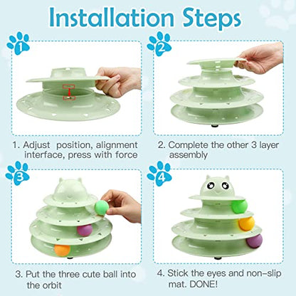 UPSKY 20 PCS Cat Toys - 3-Level Turntable Roller with Balls for Indoor Cats, Kitten Set with Teaser, Mice, Spring, and Various Ball Toys - color: B-20PCS-Fruit Green