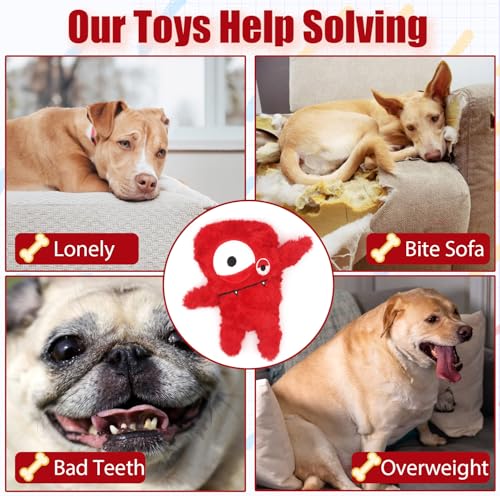 Squeaky Dog Toy, Plush Stuffed Dog Toy Keep Them Busy Tug of War Dog Chew Toy for Small Medium Large Dogs (Red) - color: Red