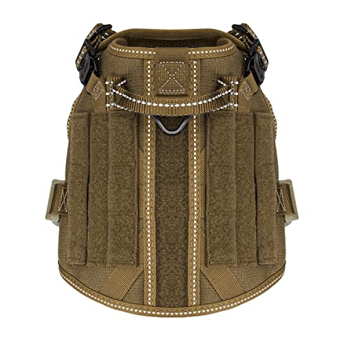 ICEFANG Tactical Dog Harness, Small Size,2X Metal Buckle,Working Dog MOLLE Vest with Handle,No Pulling Front Leash Clip,Hook and Loop Panel (Brown,S (Pack of 1)) - color: Brown, size: Small (Pack of 1)