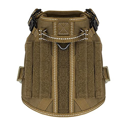 ICEFANG Tactical Dog Harness, Small Size,2X Metal Buckle,Working Dog MOLLE Vest with Handle,No Pulling Front Leash Clip,Hook and Loop Panel (Brown,S (Pack of 1)) - color: Brown, size: Small (Pack of 1)