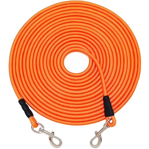 65FT Tie Out Rope Dog Lead, 3/8" Thick Nylon Check Cord Long Dog Tether for Medium Large Dogs Outdoor Playing Camping Backyard of Leash Training Tie Down (Orange) - color: orange, size: 3/8" x 65ft