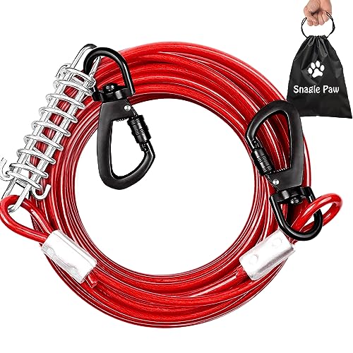 Dog Tie Out Cable Chew Proof 50FT,Heavy Duty Dog Leads for Yard 50ft & Runner Cable, Leash for Large Dogs,Tie Out Cable with Spring for Training Outside Yard & Camping Red - color: Red, size: 250lbs / 50ft