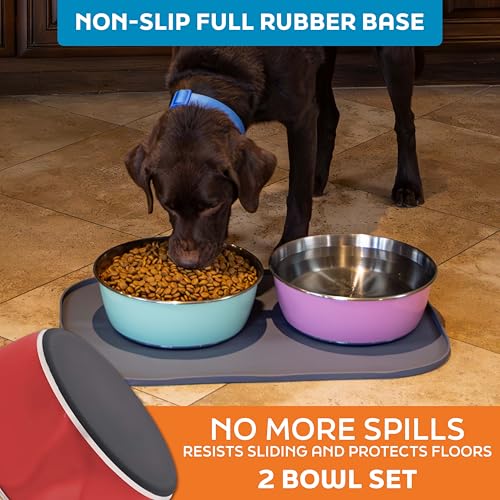 Master Pet Supply Stainless Steel Dog Bowls Set of 2 (128 Oz Each) with Non-Slip Rubber Base - Crimson Flame - Basic Dog Food Bowl Water & Food Bowls for Small Medium Large Dogs & Cats, Metal Dish - color: Crimson Flame, size: 16 Cups (128 oz) 2 Pack