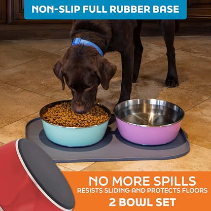 Master Pet Supply Stainless Steel Dog Bowls Set of 2 (64 Oz Each) with Non-Slip Rubber Base - Crimson Flame - Basic Dog Food Bowl Water & Food Bowls for Small Medium Large Dogs & Cats, Metal Dish - color: Crimson Flame, size: 8 Cups (64 oz) 2 Pack