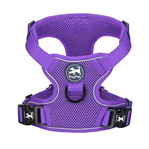 PoyPet Reflective Soft Breathable Mesh Dog Harness No Choke Double Padded Vest Adjustable(Purple,S) - color: Purple, size: S