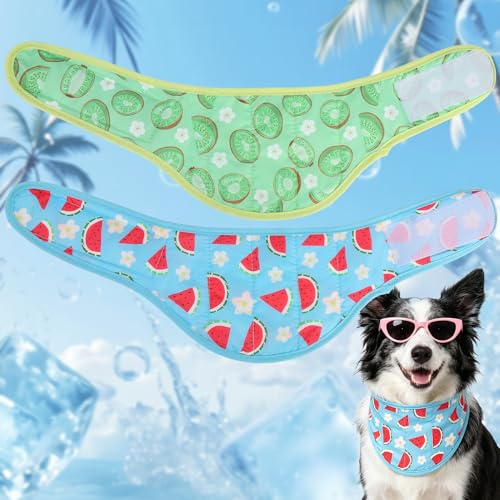 EXPAWLORER Dog Cooling Bandana - 2 Pack Instant Cool Chill Out Dog Scarf, Adjustable Summer Outdoor Ice Neck Cooler Vest, SAP Ice Crystal Powder Physical Cooling Pet Handkerchiefs, Fruits Large - color: Fruits, size: Large