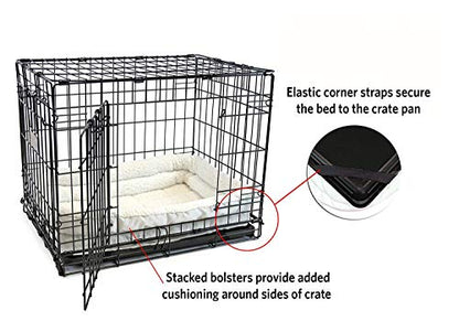 MidWest Homes for Pets XXL QuietTime Double Bolster Pet Bed, White Plush 54-Inch Crate Mat with Stacked Bolsters, Machine Washable, Secure Fit with Elastic Straps - color: White Plush, size: 54-Inch