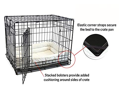 MidWest Homes for Pets XXS QuietTime Double Bolster Pet Bed, White Plush 18-Inch Crate Mat with Stacked Bolsters, Machine Washable, Secure Fit with Elastic Straps - color: White Plush, size: 18-Inch