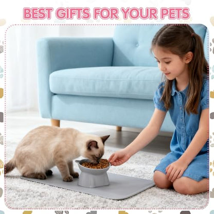 Elevated Cat Bowls 15° Raised Cat Bowl with Silicone Mat Whisker Friendly Anti Vomiting Cats Elevated Food and Water Bowls for Indoor Cats Kittens, Multicolor - color: Pink, Grey, White