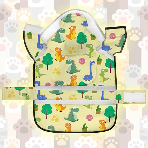 Dog Raincoat, Adjustable Rain Jacket with Hooded Double Layer for Large Medium Small Dogs Puppies, Lightweight Waterproof Rain Coat Poncho with Reflective Stripe Dinosaurs Yellow,XL - color: Dino Yellow, size: X-Large