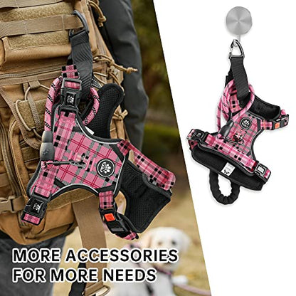 No Pull Dog Harness with Leash, Reflective No Choke Pet Vest Harness,Adjustable Soft Padded Dog Harness with Easy Control Handle for Small Dogs(Checkered Pink,Small) - color: Checkered Pink, size: 【S】neck 11-15" chest 15-21"