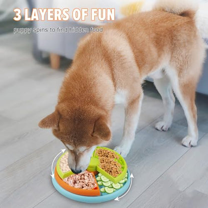 Slow Feeder Dog Bowl 3 Layers, Reduces Boredom and Anxiety, Food Puzzle Feeder, Non-Slip Interactive Puzzle Game for Small/Medium/Larger Dogs (2pcs) - color: Orange and Purple