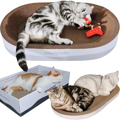 3PCS 23.6 Inch Extra Large Cat Scratcher Bed,Big Cats Box with Corrugated Scratch Pad, Scratching Lounge Bed,Oval Shape Cat Scratcher Bowl - color: grey 23.6 inch (big)