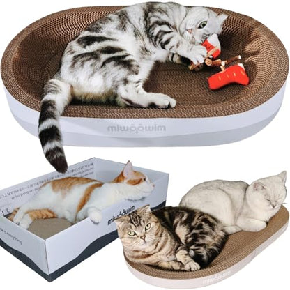 3PCS 23.6 Inch Extra Large Cat Scratcher Bed,Big Cats Box with Corrugated Scratch Pad, Scratching Lounge Bed,Oval Shape Cat Scratcher Bowl - color: grey 23.6 inch (big)