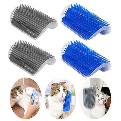 Hair Brush, 4 Pack Cat Wall Corner Groomers with Catnip, Soft Face Scratchers Brush, Corner Massage Comb for Long & Short Fur Cat Owners, All Ages, Unisex (Grey&Blue)