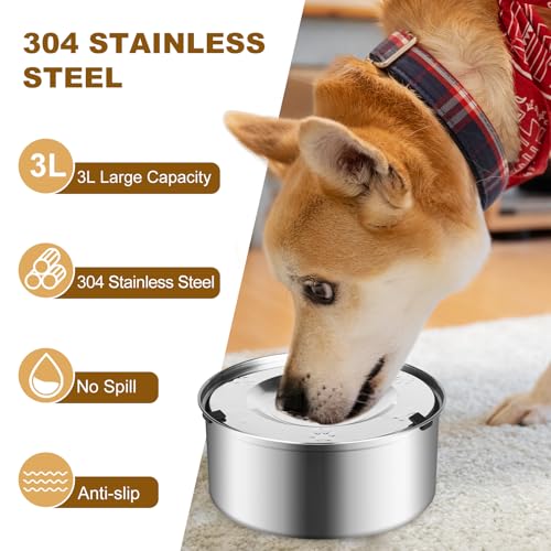 3L/101oz Dog Water Bowl No Spill, No Spill Water Bowl for Dogs|Spill Proof, Stainless Steel Slobber Stopper for Messy Drinkers, Small Medium & Large Dogs