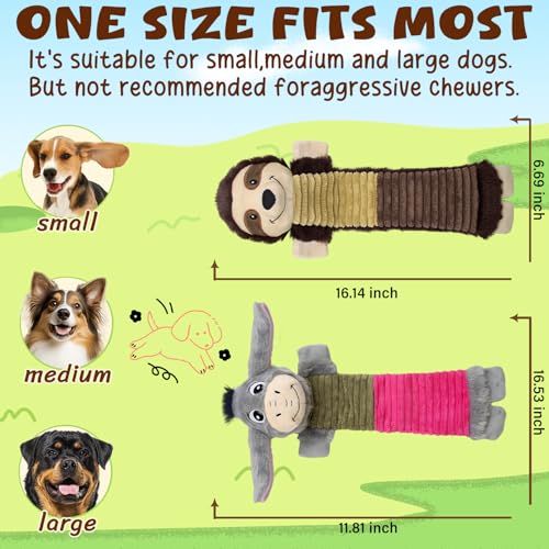 2 Pack No Stuffing Dog Squeaky Toys,Dog Chew with Crinkle and Squeaker,Cute Animal Plush to Keep Them Busy, Suitable for Large, Medium and Small Breeds (Donkey&Sloth - style: Donkey&Sloth