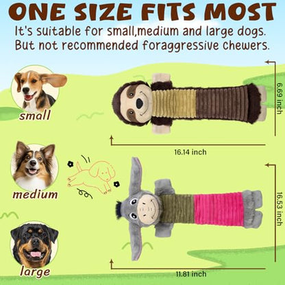 2 Pack No Stuffing Dog Squeaky Toys,Dog Chew with Crinkle and Squeaker,Cute Animal Plush to Keep Them Busy, Suitable for Large, Medium and Small Breeds (Donkey&Sloth - style: Donkey&Sloth