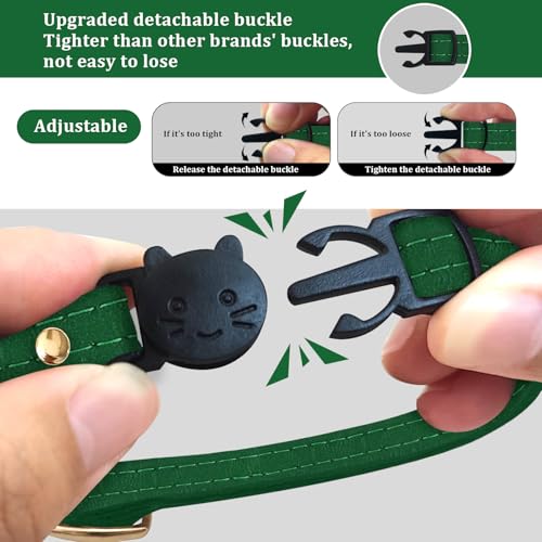 Cat Collar Breakaway with D-Ring and Safety Buckle, Adjustable, Soft Sheep Leather and Lightweight for Kittens and Small Pets(Neck Fit 7.5"-11", Green) - color: Green（7.5" - 11"）