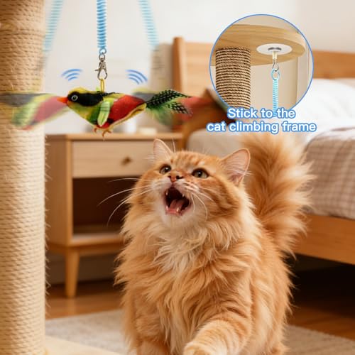 TUGFREE Chirping Bird Cat Toy Set - Interactive Chirping Bird & Squeaky Mouse Toy for Indoor Cats, Motion Activated Kitten Play Toys with Realistic Sound & Feather, 2-in-1 Fun for All Breeds