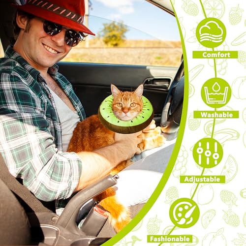 Cat Cone Collar Soft, Adjustable Cat Recovery Cone to Stop Licking, Cute Kitten Donut Collar After Surgery, Elizabethan Collars for Kittens, Lightweight Cats Neck Cones (Kiwifruit, Medium) - color: Kiwifruit, size: Medium