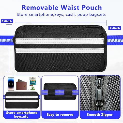 Hands Free Dog Leash with Zipper Pouch, Running Waist Leash for Dog Walking, Adjustable Waist Belt for Large Dogs, Reflective Bungee Design with Two Handle for Hiking, Training, Royal Blue - color: Royal Blue