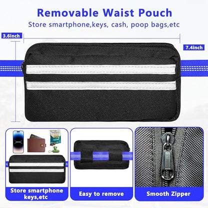 Hands Free Dog Leash with Zipper Pouch, Running Waist Leash for Dog Walking, Adjustable Waist Belt for Large Dogs, Reflective Bungee Design with Two Handle for Hiking, Training, Royal Blue - color: Royal Blue