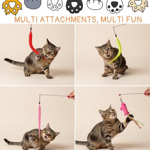 Qianyu 15 PCS Fish and Worm Catnip Toys Interactive Cat Toys Cat Feather Wand Accessories with Ribbons Plush Filled Cats Toy Worm Fish Refills for Play Exercise Chase Chew Indoor