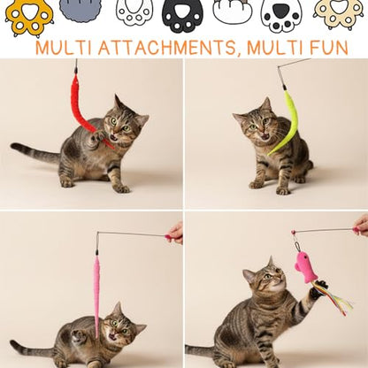 Qianyu 15 PCS Fish and Worm Catnip Toys Interactive Cat Toys Cat Feather Wand Accessories with Ribbons Plush Filled Cats Toy Worm Fish Refills for Play Exercise Chase Chew Indoor