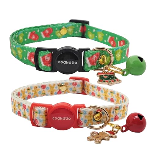 2 Pack Breakaway cat Collars with Bell,Safety Quick Release Pendant Cute Kitten Collar,Adjustable 20-30cm (Xmas2, 20-30cm) - color: Xmas2