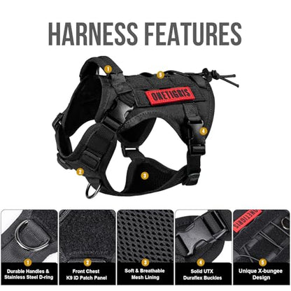 OneTigris Tactical Dog Harness Vest,No-Pull Service Dog Vest with Hook & Loop Panels,Adjustable Dog Vest Harness for Walking Hiking Training(Black,XS) - color: Black, size: XS