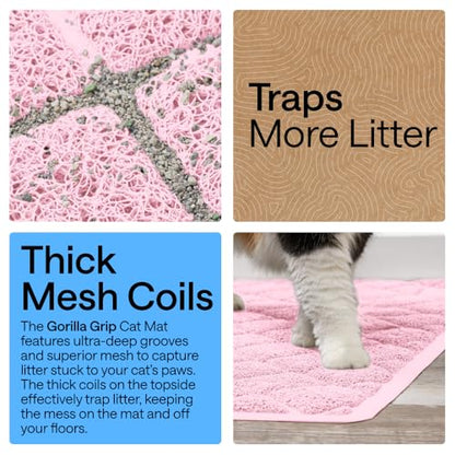 GORILLA GRIP Cat Litter Box Mat, Cushioned Coil Mesh Litter Trapping Mats, Scatter Control Supplies for Less Mess, Phthalate Free, Ultra Deep Catch Grooves, Rinse or Vacuum to Clean, 17x11 Light Pink - color: Light Pink, style: X-Small (17" x 11")