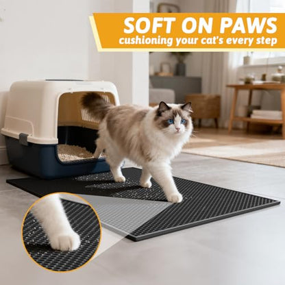 Pieviev Cat Litter Mat Double Layer Waterproof Urine Proof Trapping Mat 1 Pack (Black, 30x24 Inch (Pack of 1)) - color: Black