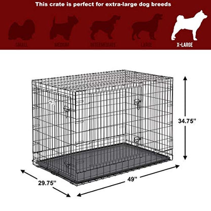MidWest Homes for Pets Ultima Pro Heavy-Duty 48-Inch Dog Crate, Ultra-Strong Steel Double Door Pet Cage for Extra-Large Breeds, Accessories Included - size: 49.0"L x 30.5"W x 34.3"H