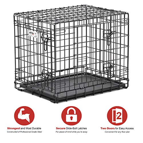 MidWest Homes for Pets Ultima Pro Heavy-Duty 24-Inch Dog Crate, Ultra-Strong Steel Double Door Pet Cage for Small Breeds, Accessories Included - size: 25.8"L x 19.0"W x 25.8"H
