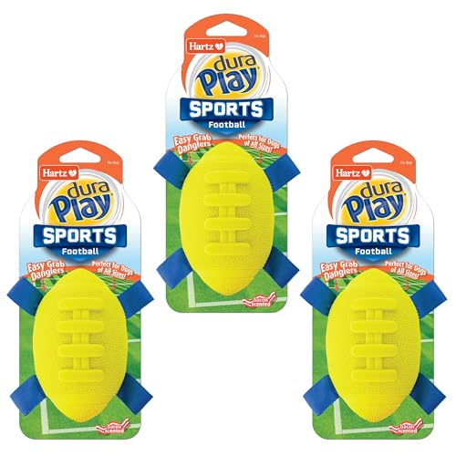 Hartz Dura Play Sports Football Dog Toy, Bacon Scented Squeaky Latex Yellow & Blue Toy, 3 Count - size: 3 Count, style: Football